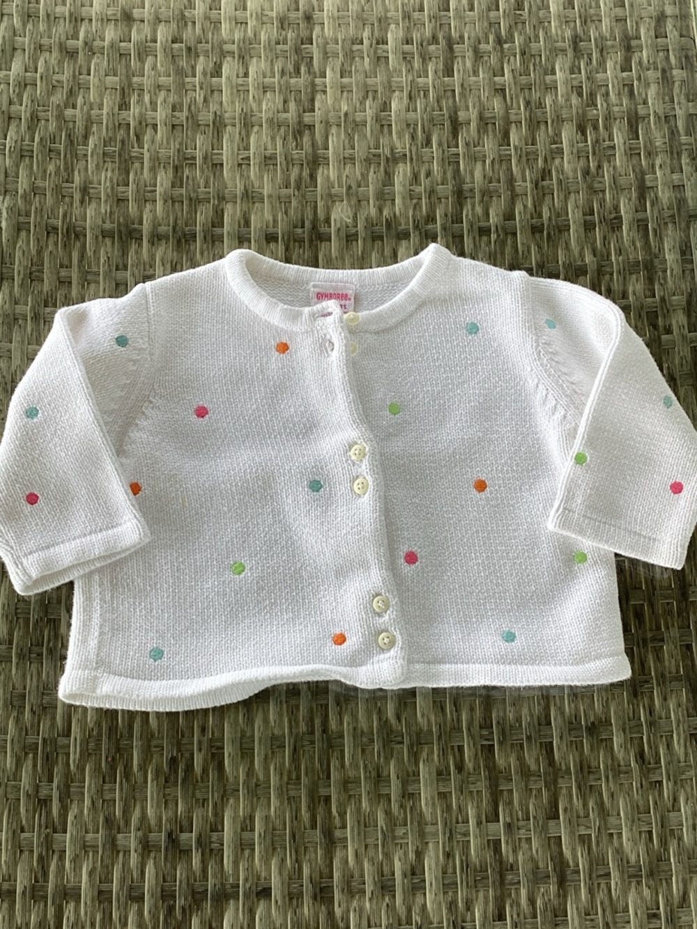 Gymboree White Knit Cardigan with Colorful Polka Dots EUC Size 6-12 Months